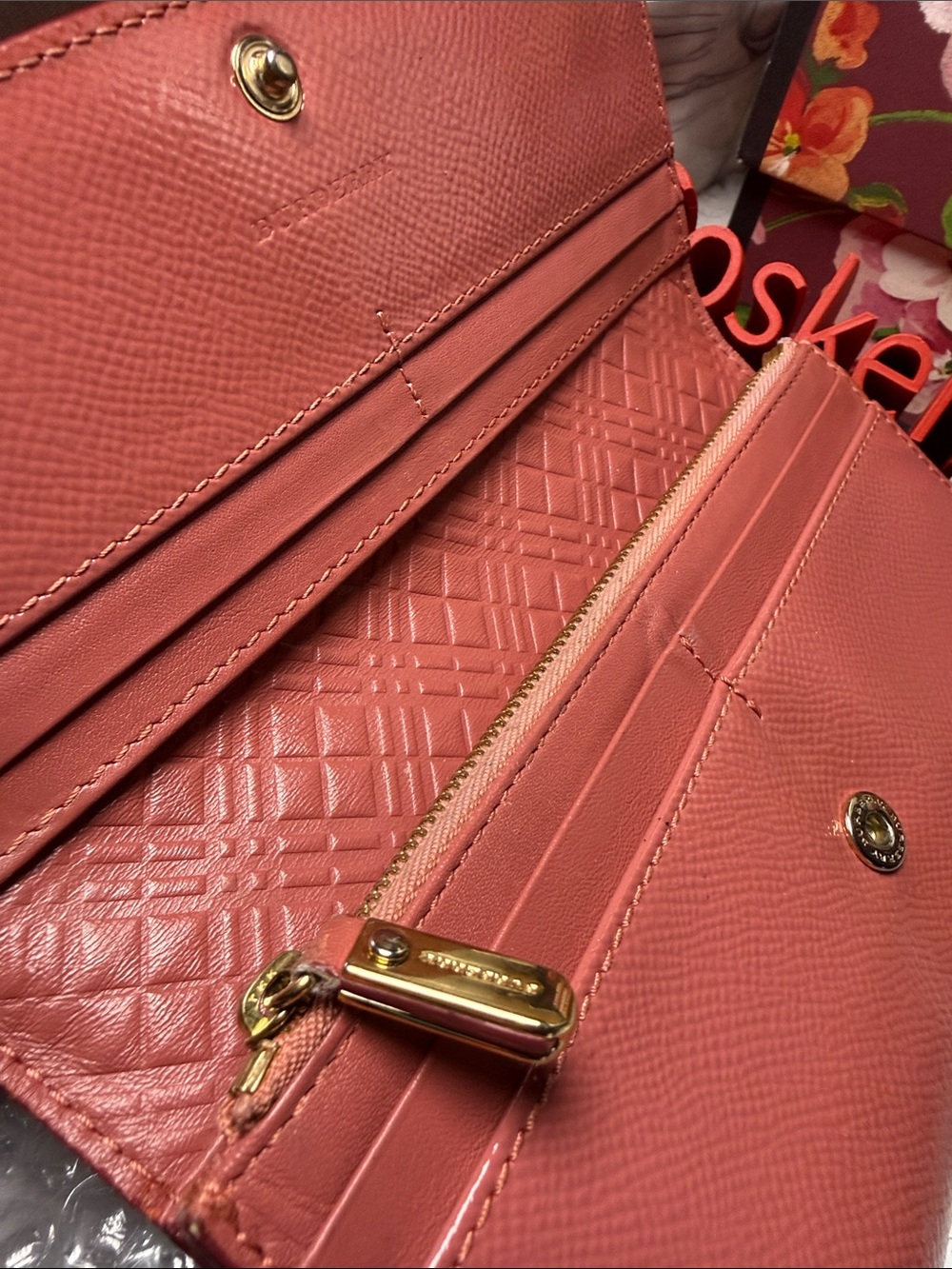 Burberry Coral-Pink Leather Continental Wallet - Picture 10 of 11